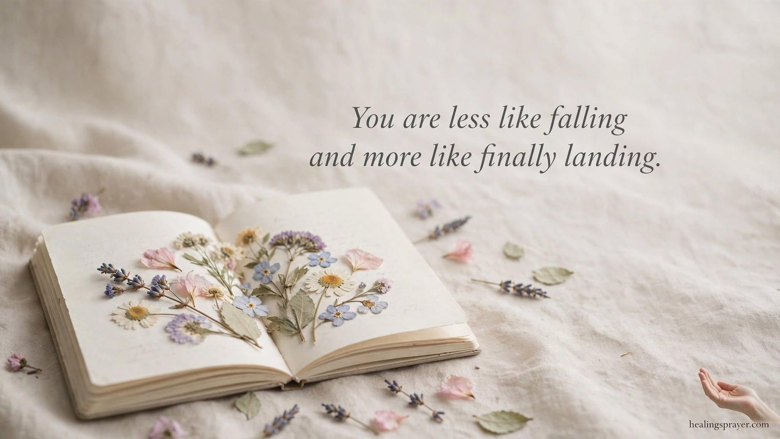 Notebook with pressed flowers representing poetic romantic love quotes
