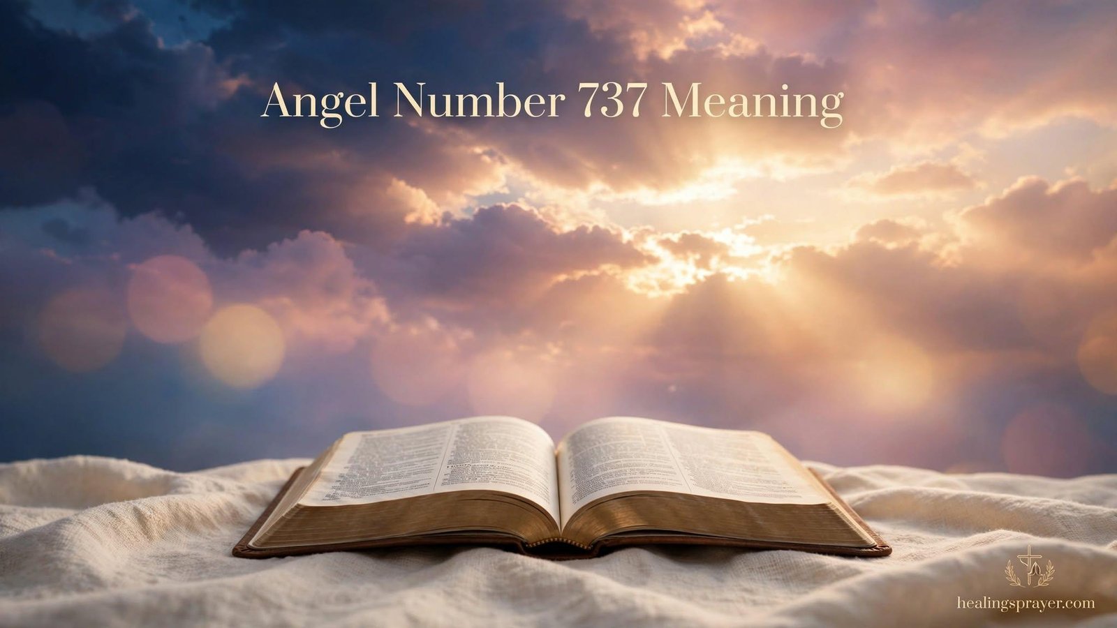 Soft sunrise over an open Bible illustrating angel number 737 meaning